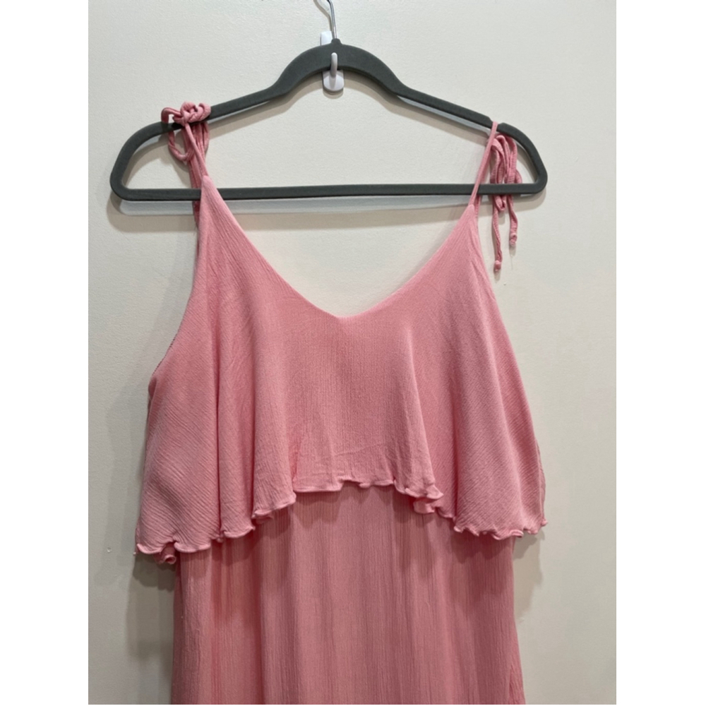 Amiani Tiered Pink Maxi Dress Lace Crochet XL Lightweight Rayon Resort Wear - Picture 2 of 11